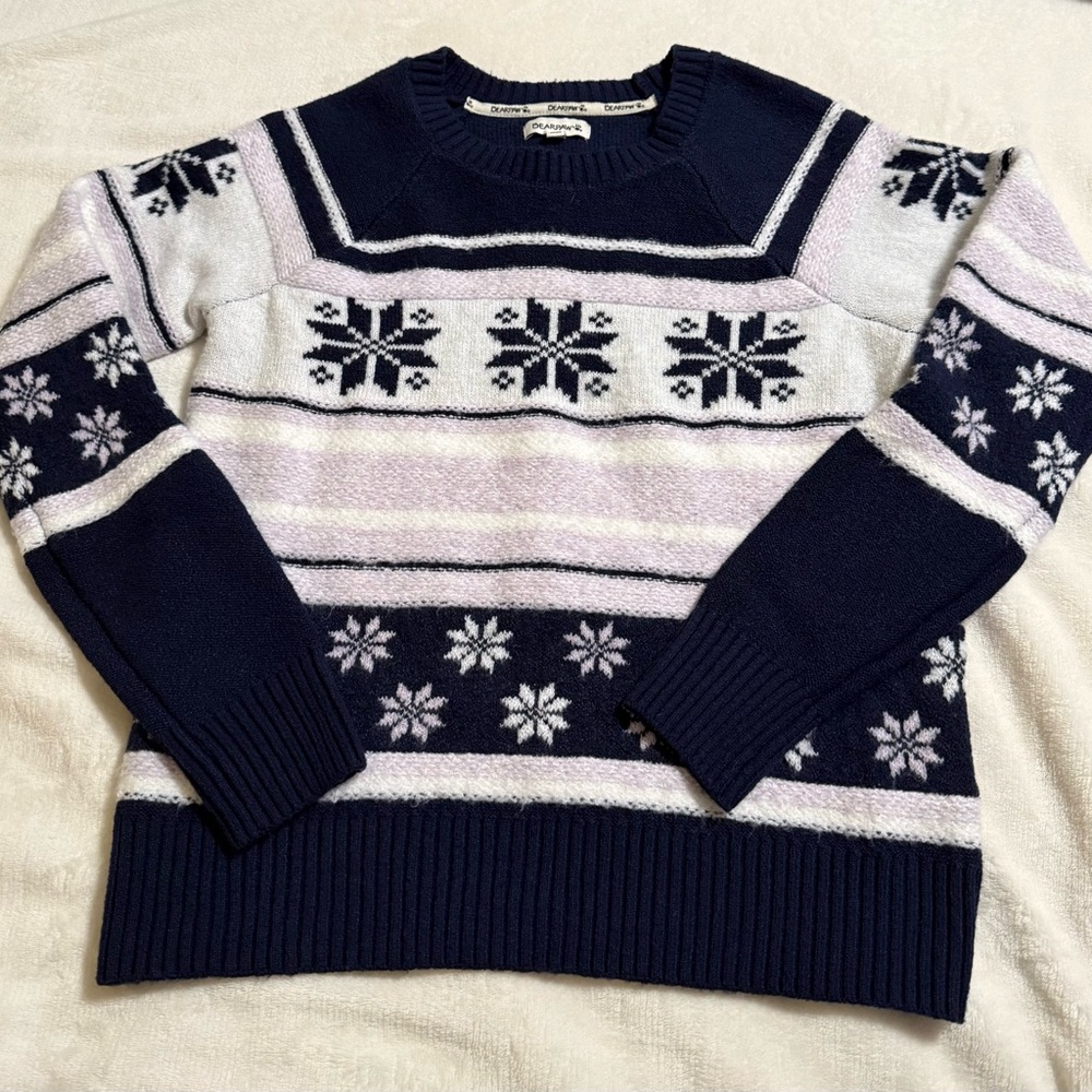 BearPaw Navy and White Snowflake Sweater